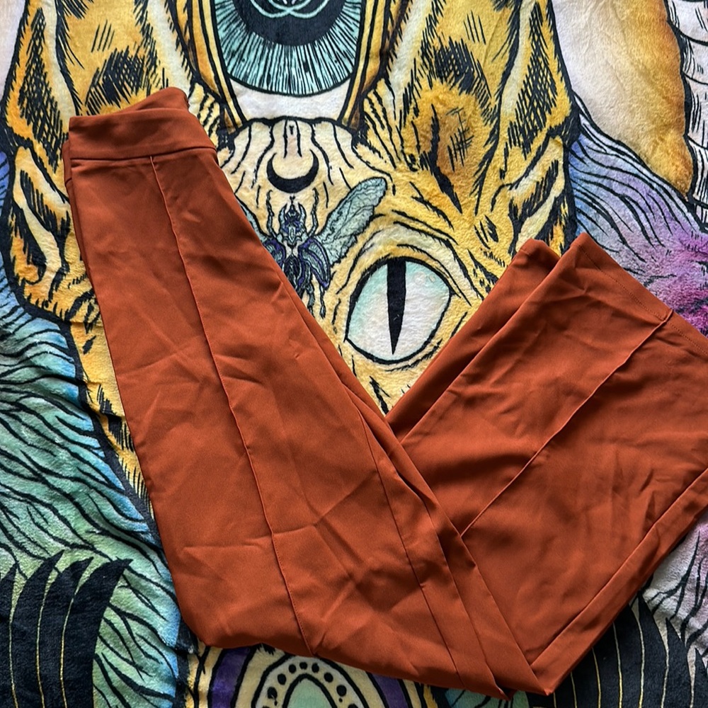 burnt orange flare pants
